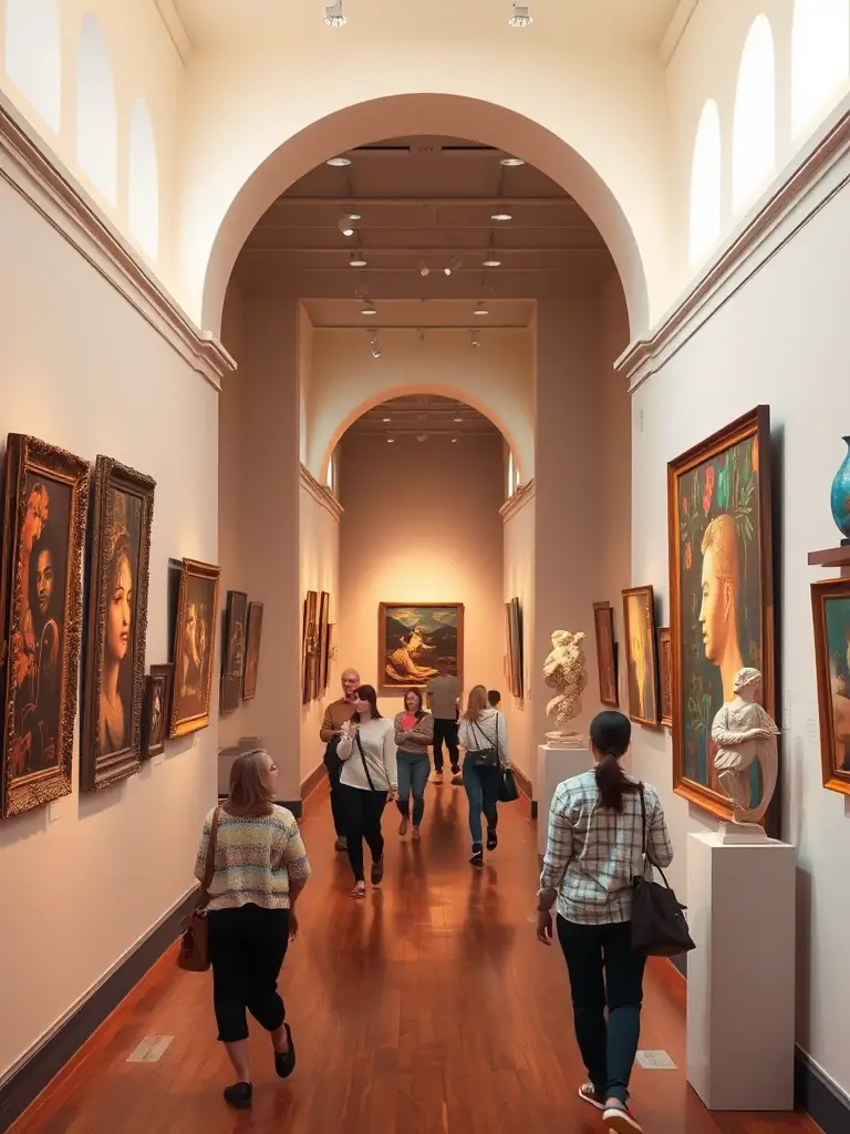 An image showcasing a local art exhibition supported by ARTEMIS DIJON, featuring contemporary artworks and attendees appreciating the display. The exhibition is held in a gallery in Dijon.