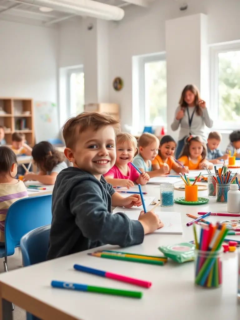 A photograph of children participating in a cultural education program organized by ARTEMIS DIJON, showing them learning about art history and engaging in hands-on creative projects, illustrating the organization's investment in nurturing the next generation of artists and cultural enthusiasts.